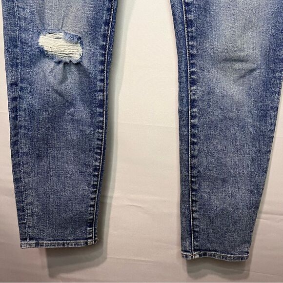 7 for All Mankind Josefina High Waist Dark Wash Distress Straight Jeans Size 26 - Picture 3 of 9